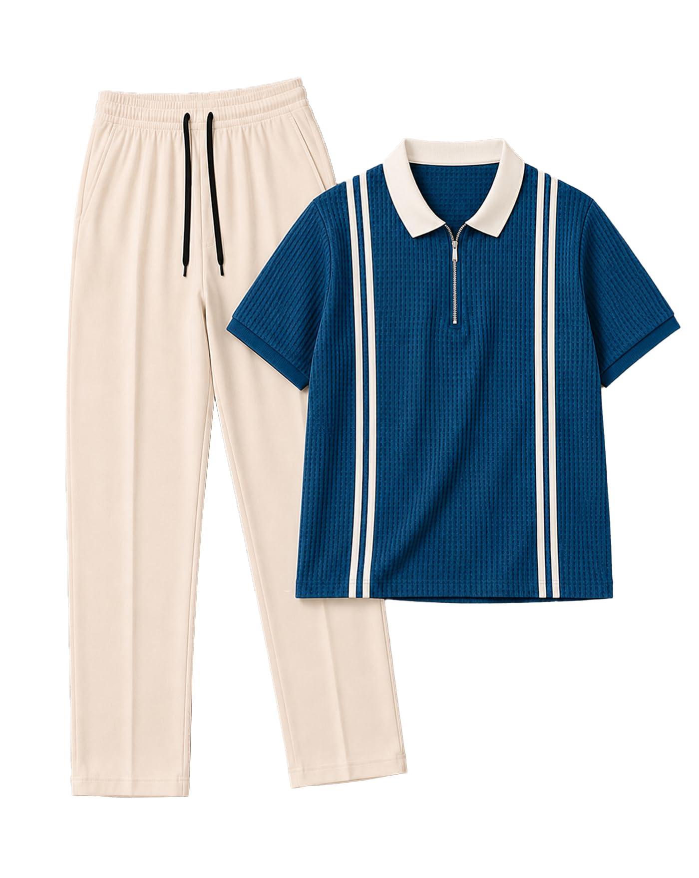Adidas Men's Polo T-Shirt & Track Pant Co-Ord Set | Cotton Blend Casual Summer Wear Sets for Mens | Comfortable Clothing Set for Men in neutral