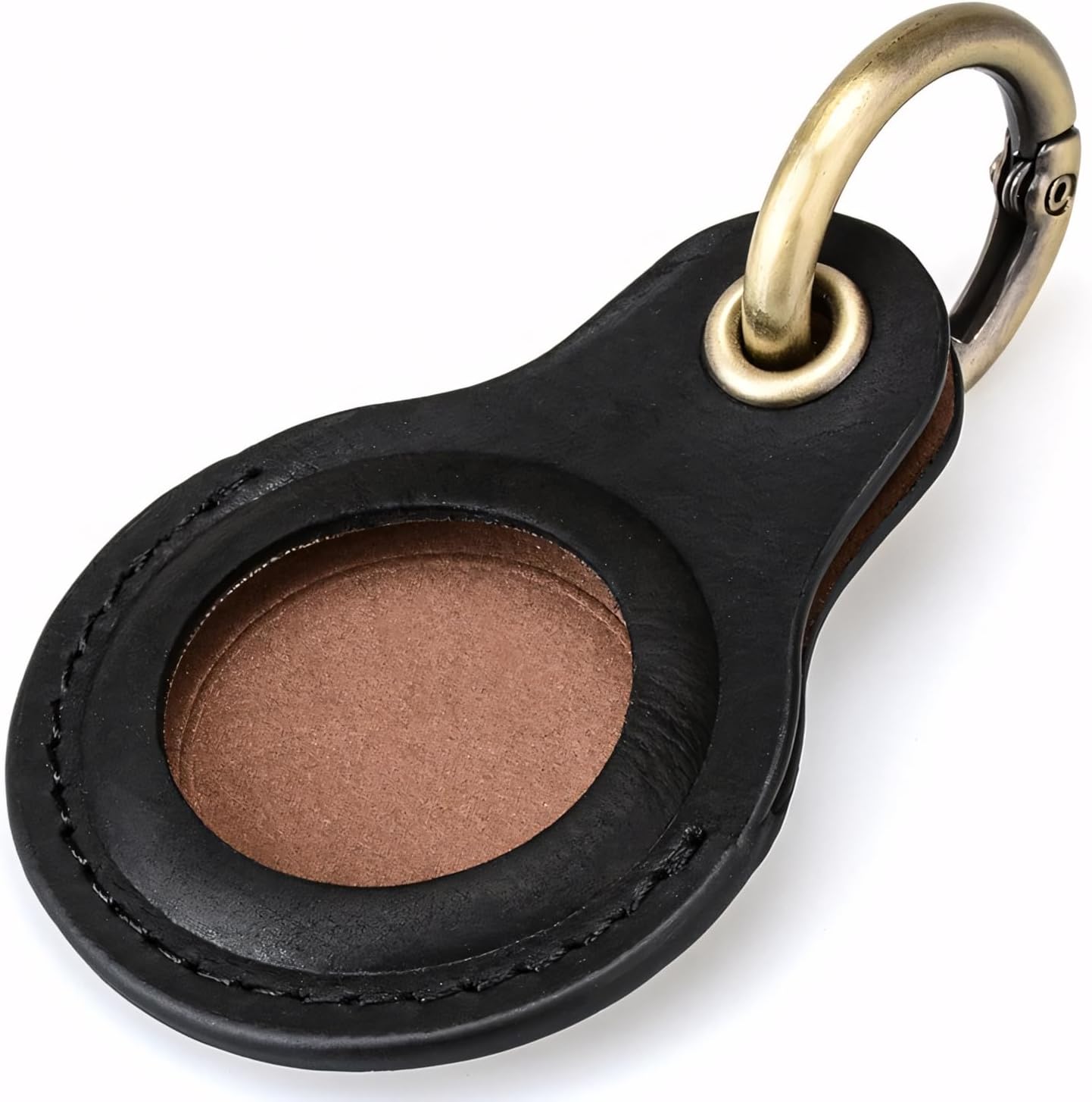 Genuine Leather AirTag Keychain Holder Compatible with Apple AirTag Keyring, Anti Lost Secure Key Ring Case for Keys Pet Luggage Travel, Protective Air Tag Key Chain, Black/Brown/Coffee/Blue (4 Pack)