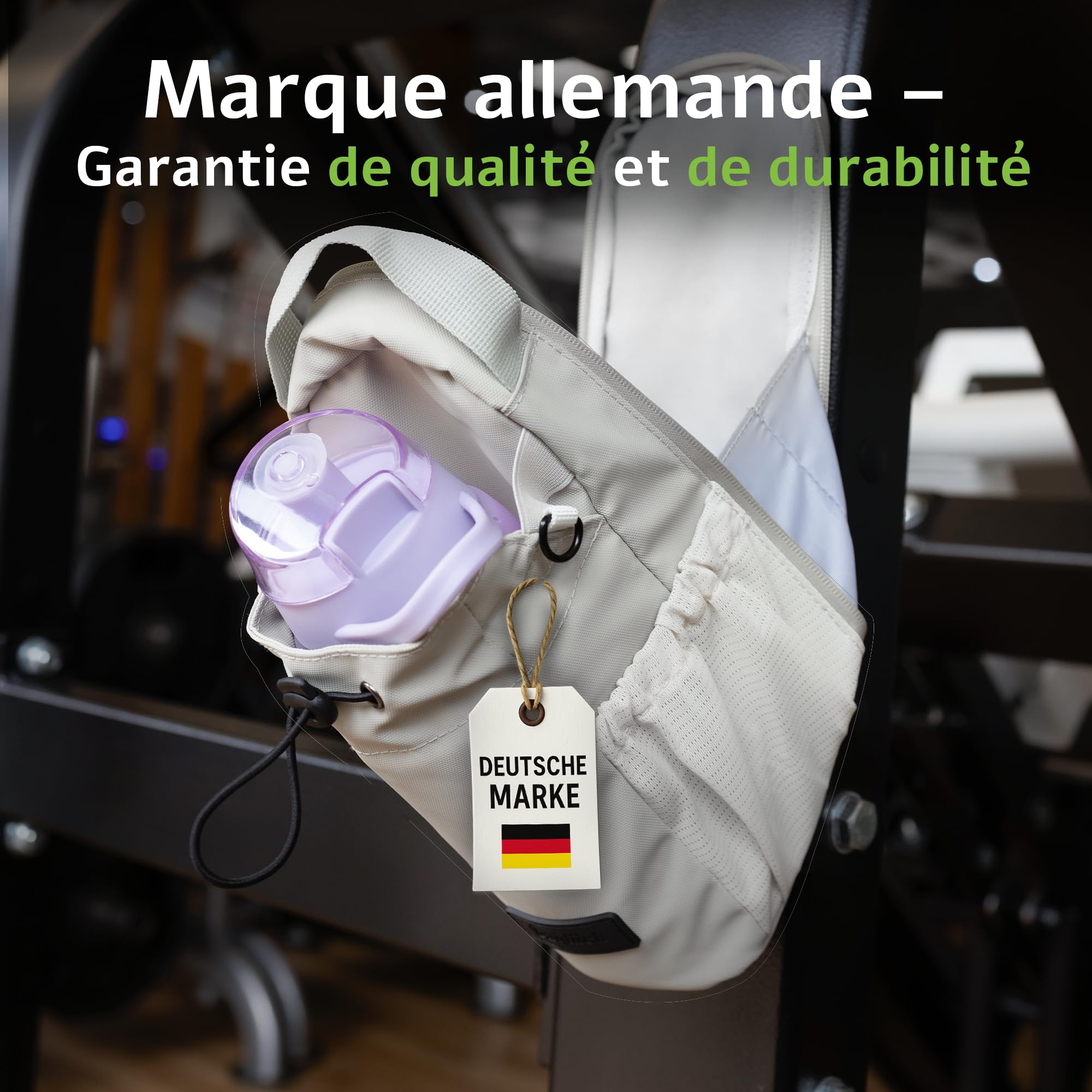Sac de Sport magnétique avec Porte-Bouteille 1,5L – Sac Gym Fitness Homme Femme, Beige