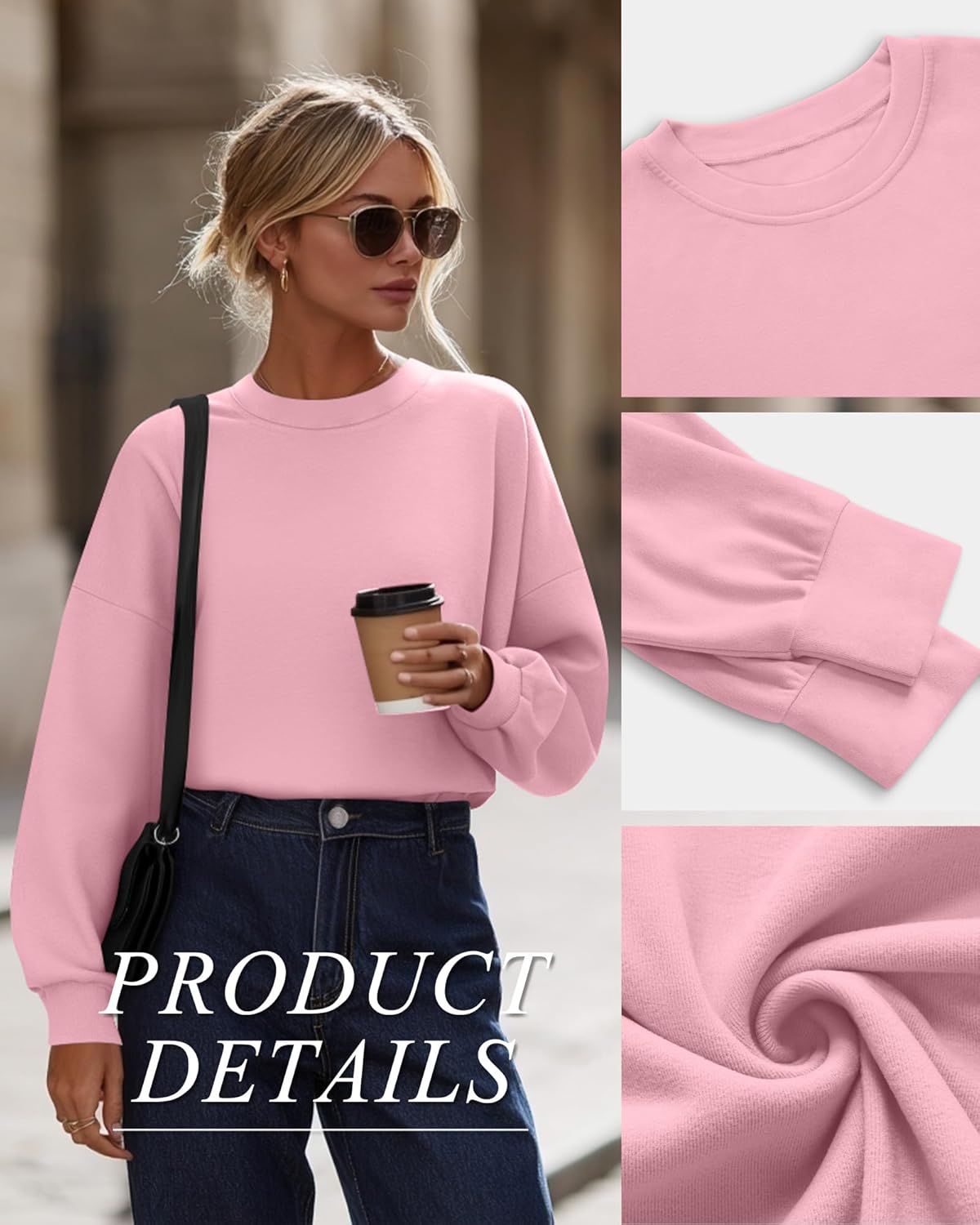 4 Pack Womens Long Sleeve Cropped Sweatshirts Crew Neck Loose Fit Pullover Thermal Tops - Image 5