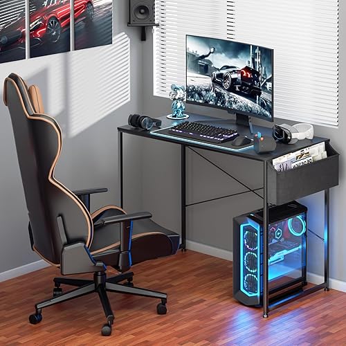 Miniatura 3 de Magshion Escritorio para computadora de 40 pulgadas, escritorio de estudio para oficina en casa con bolsa de almacenamiento, mesa moderna y simple