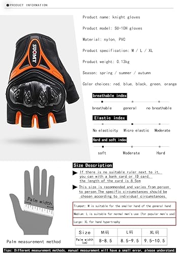 Miniatura 3 de Guantes de motocicleta para hombre, medio dedo, malla transpirable, guantes de motocicleta para nudillos duros, para pantalla táctil, guantes
