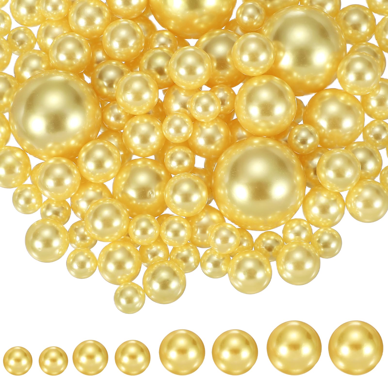 YELARXI 200Pcs No Hole Pearl Beads, 10/14/20/30mm Vase Fillers Faux Pearl for Crafting Filling Home Party Decorations Wedding Centerpieces, Yellow