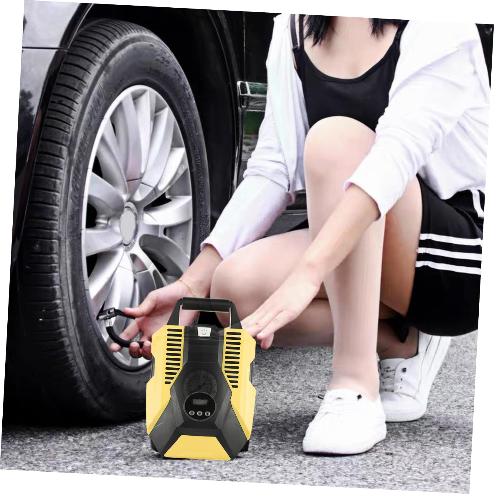 Amosfun Inflador Inteligente Portátil de Coche para Digital Neumáticos Material 12v con Bomba de Aire Automática y Pantalla Abs y Cobre, Presión Estable y Parada
