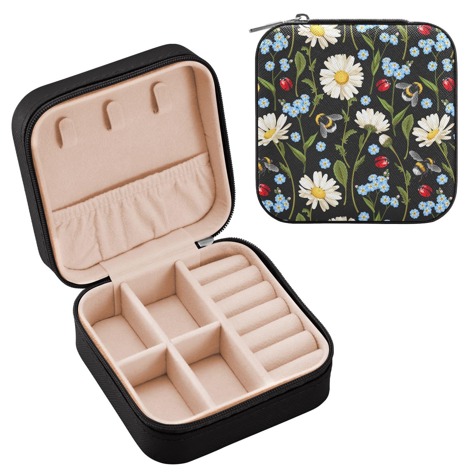 ALAZA Boîtes à Bijoux Pour Femmes Et Filles, Motif Grue Plate Sakura, Petite Boîte à Bijoux De Voyage, Boîte De Rangement Portable En Cuir Synthétique Pour Bagues, Boucles D'oreilles, Colliers