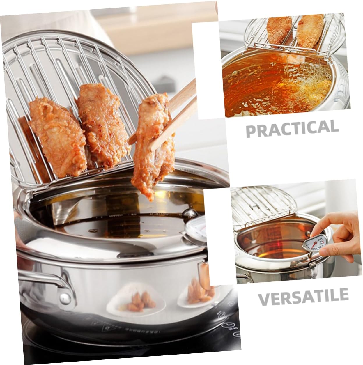 Stainless Steel Deep Fryer Pot Japanese Style Fryer Large Capacity for Kitchen Cooking