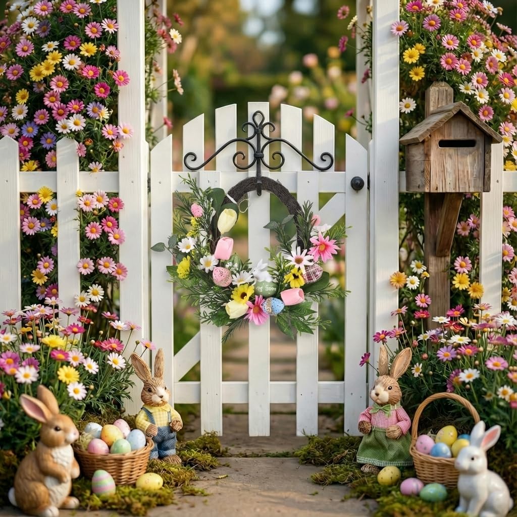 Valery Madelyn Couronne de lapin de Pâques avec œufs pastel, couronne de printemps artificielle pour maison, intérieur, extérieur, fenêtre, mur, vacances, décoration de fête - 40,6 cm
