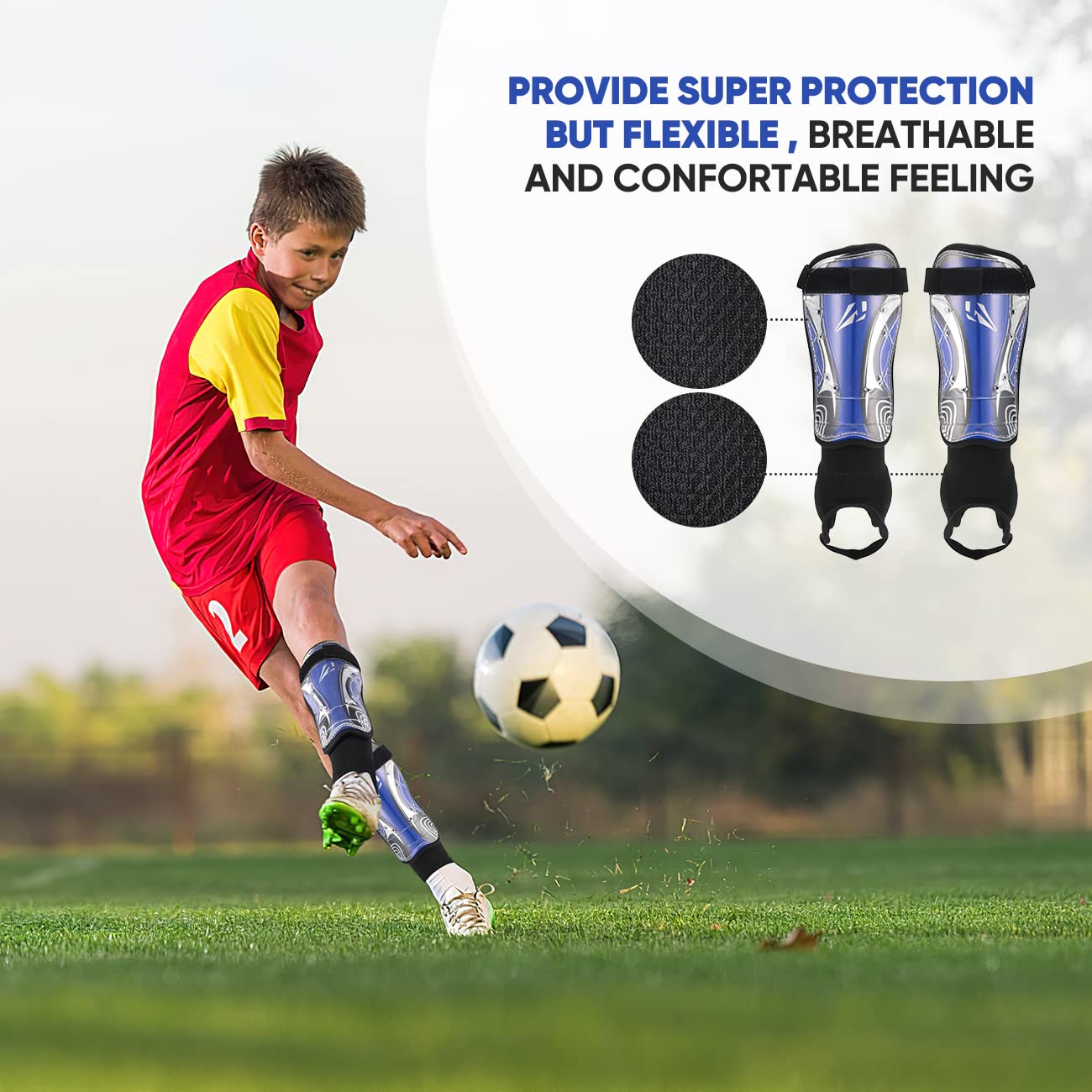 Espinilleras de fútbol con protección flexible de bajo perfil, ideal para jóvenes, jóvenes y jóvenes