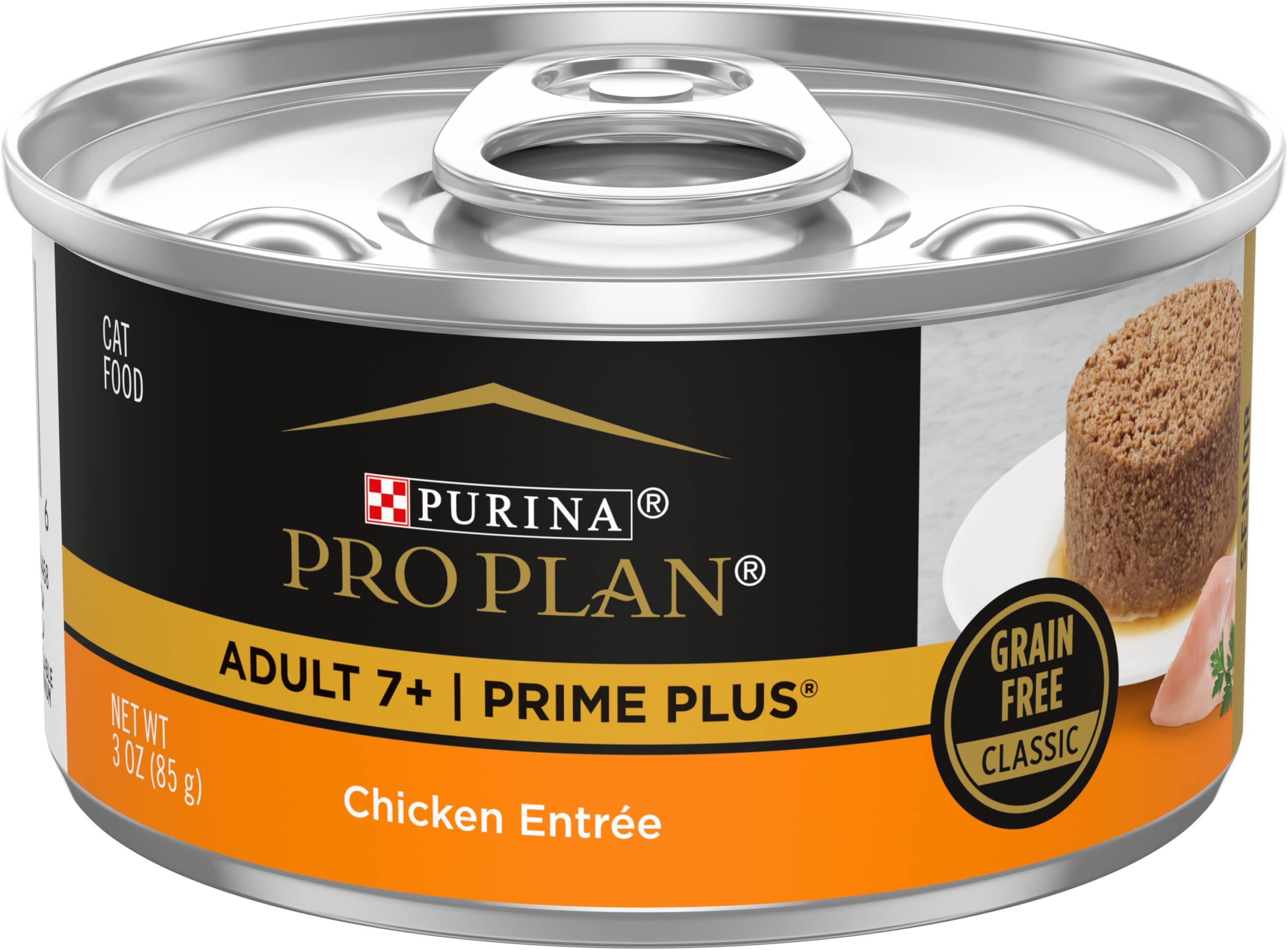 Grain Free Senior Wet Cat Food Pate, SENIOR Adult 7+ Prime Plus Chicken Entree - (Pack of 24) 3 oz. Pull-Top Cans