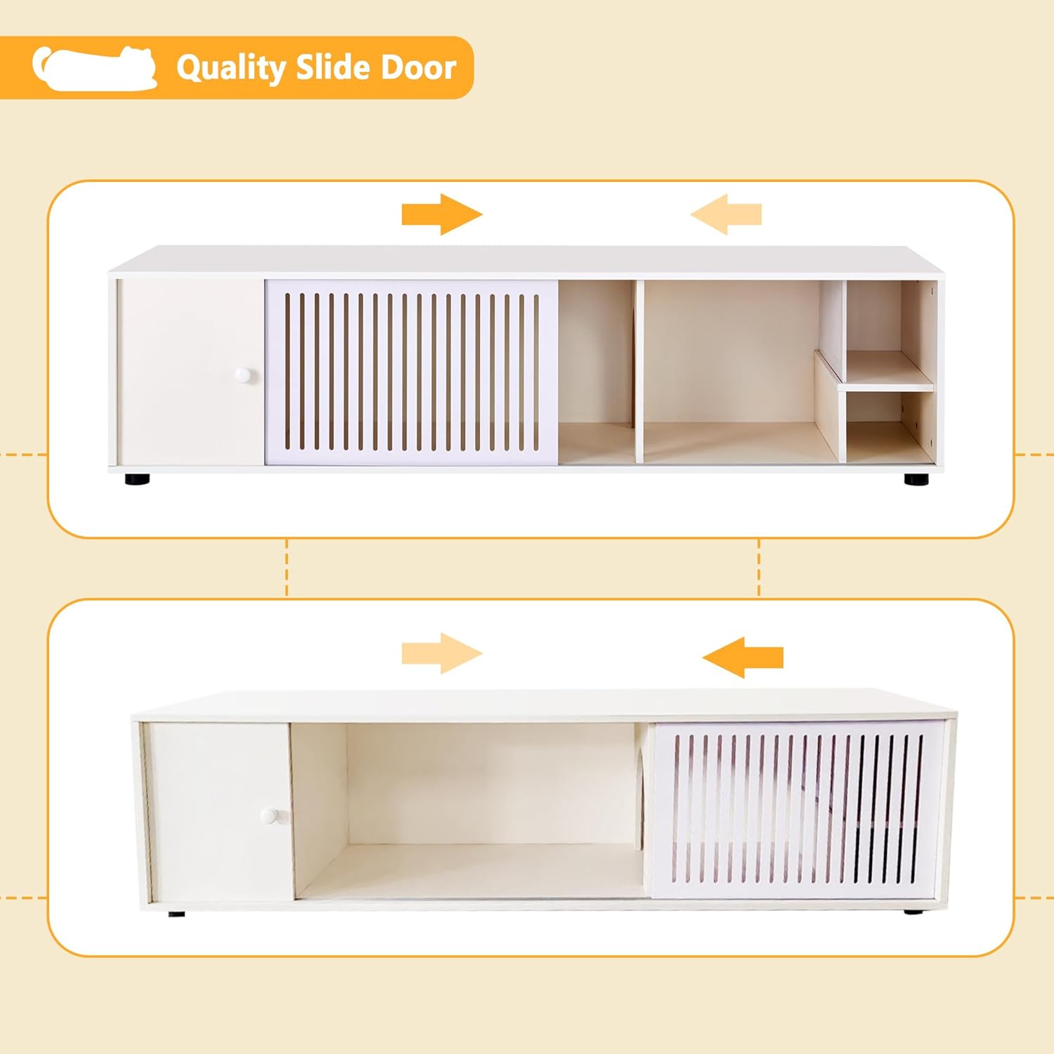 TV Stand for TVs up to 75" with Cat Litter Box, Wooden Litter Box Cabinet with Removable Sliding Door, Entertainment Center with Storage,TV Media Console for Living Room