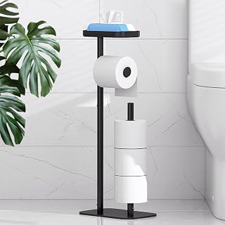 Kitsure Toilet Paper Roll Holder Free Standing – Rustproof Metal Toilet Paper Stand for 4 Rolls with Anti-Slip Base and Shelf for Phone & Small Items, Black, 63.0 x 23.5 x 15.0 cm - Amazon product rated Grade A