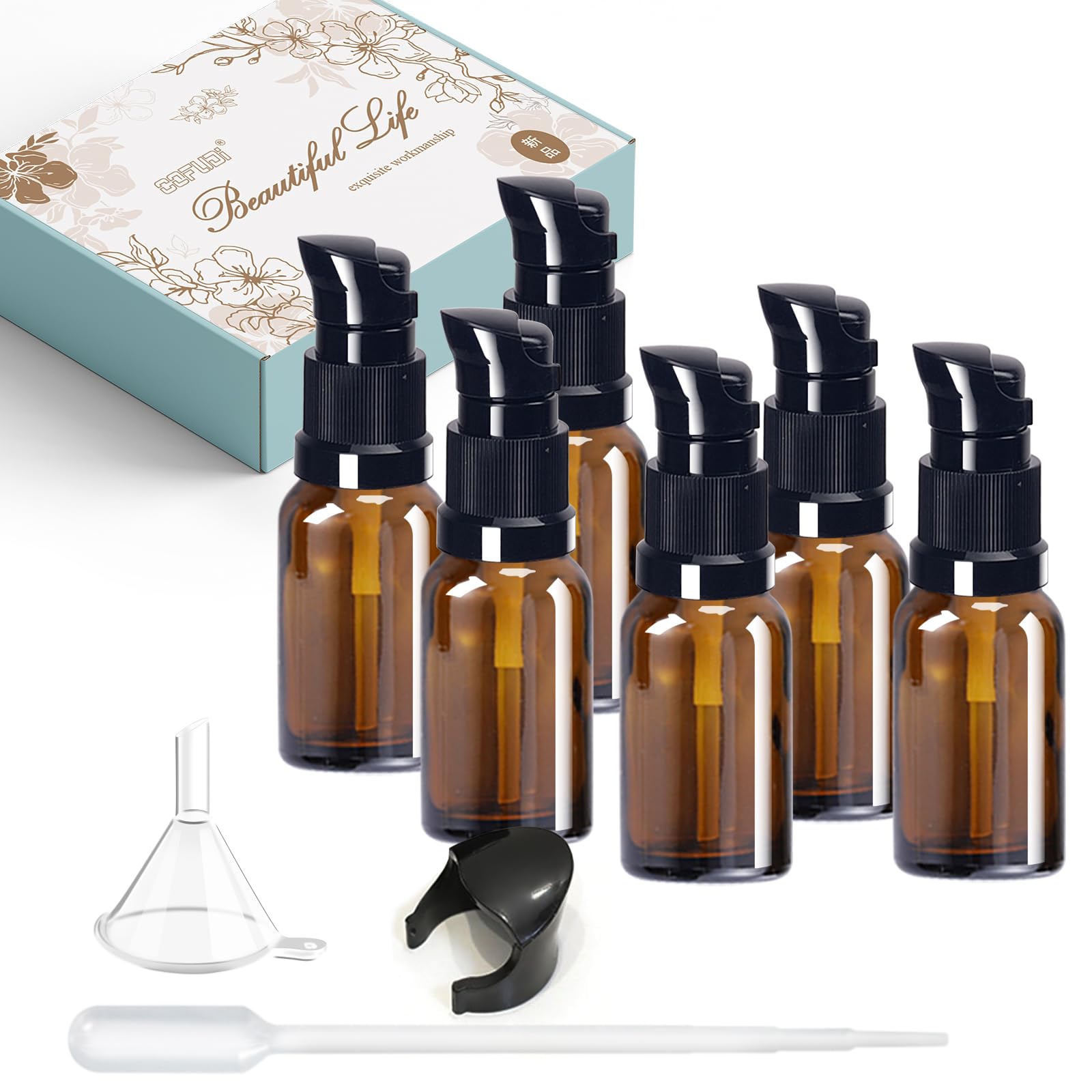 Amazon.co.jp｜遮光瓶 15ml 6個 ポンプ式 詰替用ボトル ガラス ポンプ 