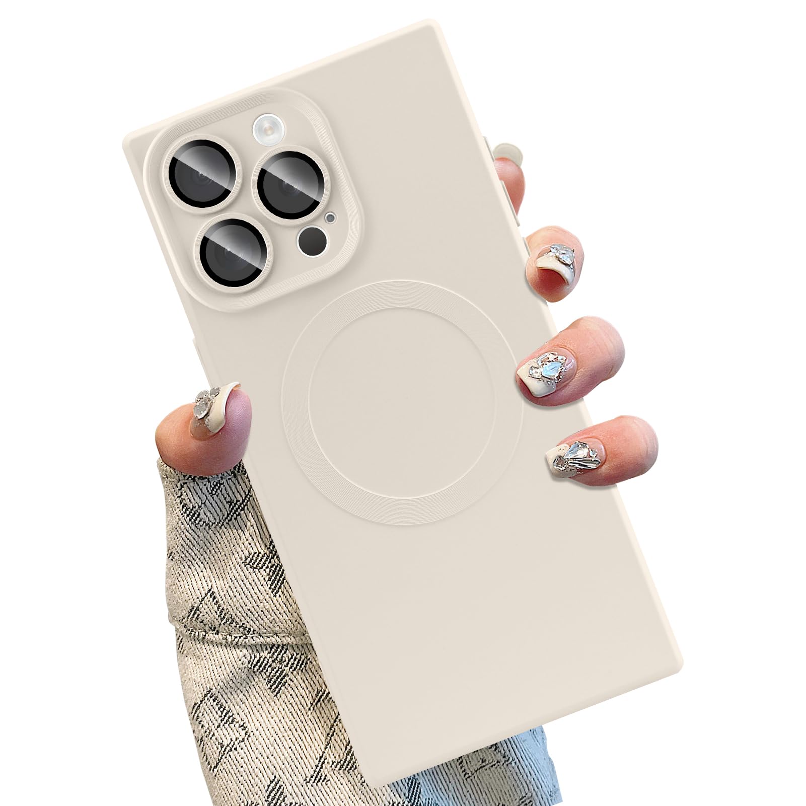 PSIOXY Silicone Case for iPhone 15 Pro Max Magnetic with Camera Lens Protector Compatible with Magsafe Slim for Women Men Scratchproof Shockproof