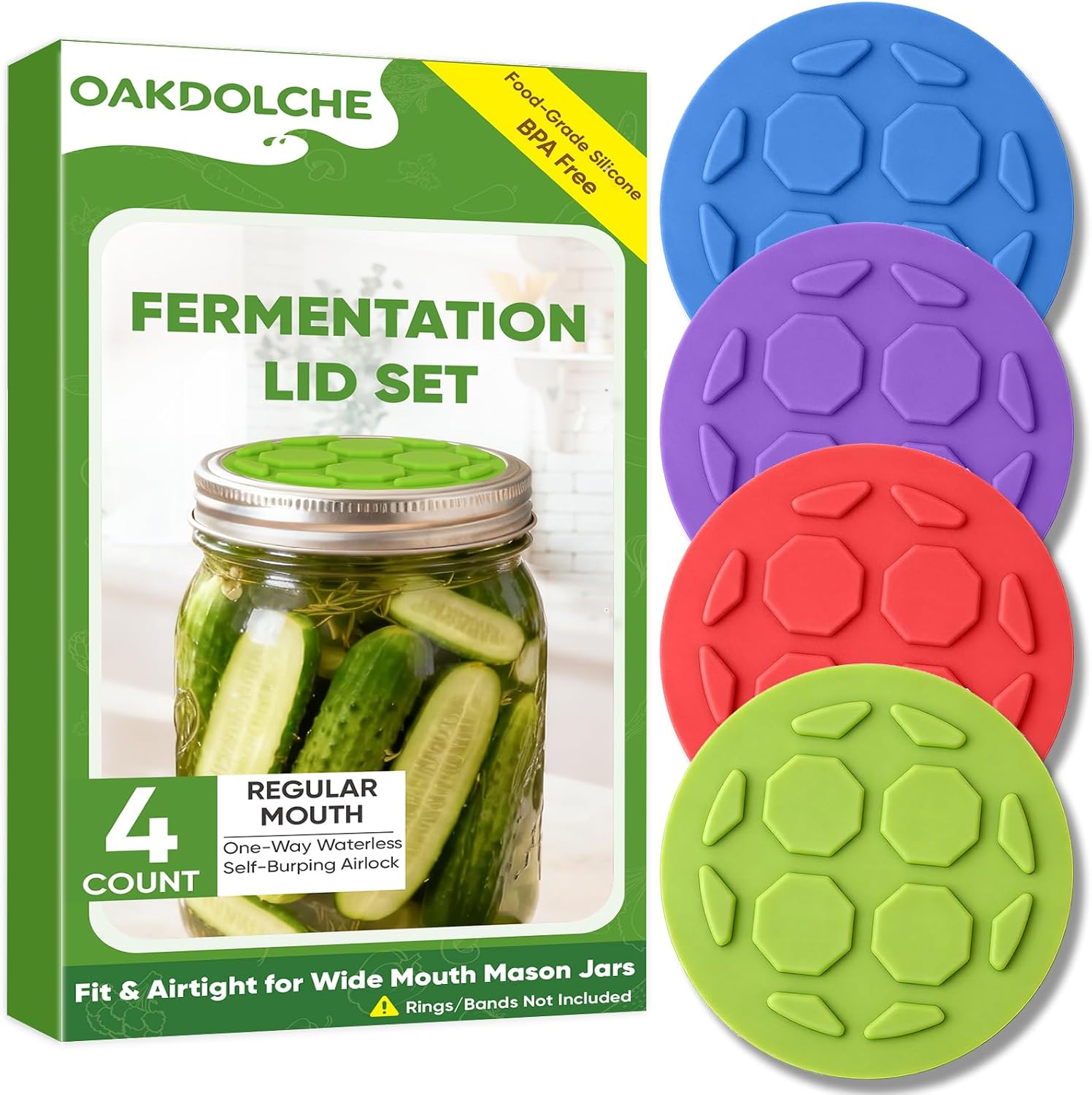 4Pcs Silicone Fermentation Lids for Regular Mouth Mason Jars