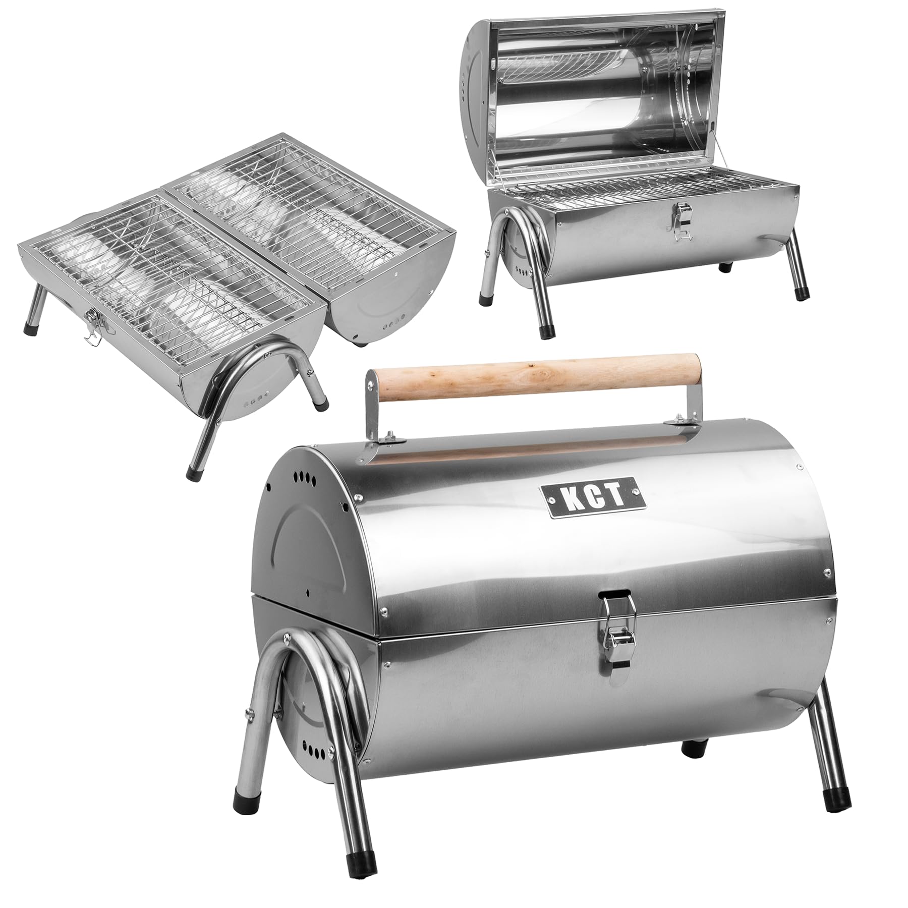 KCT Portable Barrel BBQ Stainless Steel Table Top Barbecue for Travel, Camping, Picnic