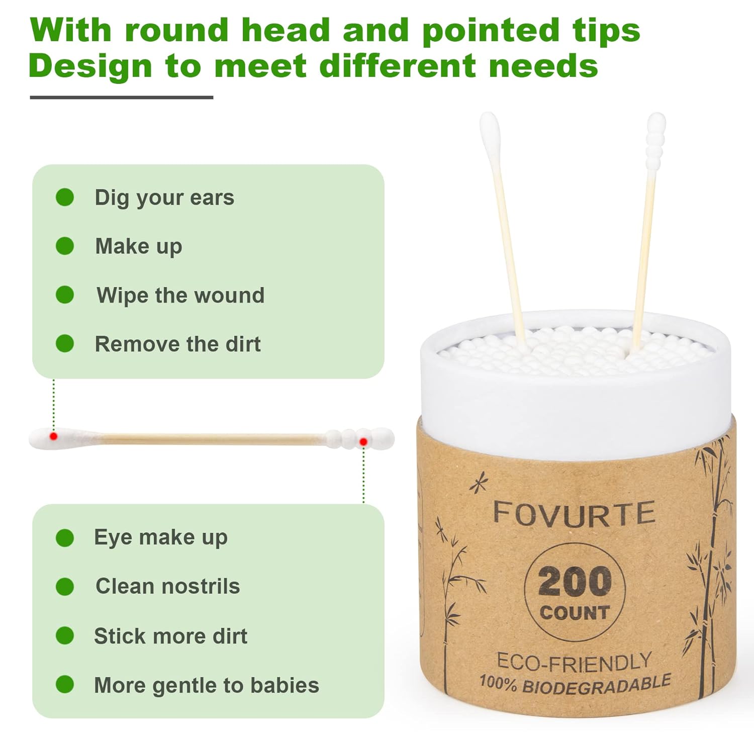 ChicRosa Bamboo Cotton Swabs 400 Count - Spiral/Round qTips Cotton Swab, Organic Wooden Cotton Buds for Ears, Natural Bamboo Ear Sticks Q-Tips for Cleaning, Makeup, Travel (White) : Beauty & Personal Care