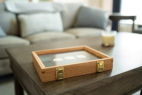 Miniatura 9 de Two Timbers - Vitrina pequeña con acabado de nogal, caja de madera hecha a mano con parte superior de vidrio, puntas de flecha, cuchillos, rocas,