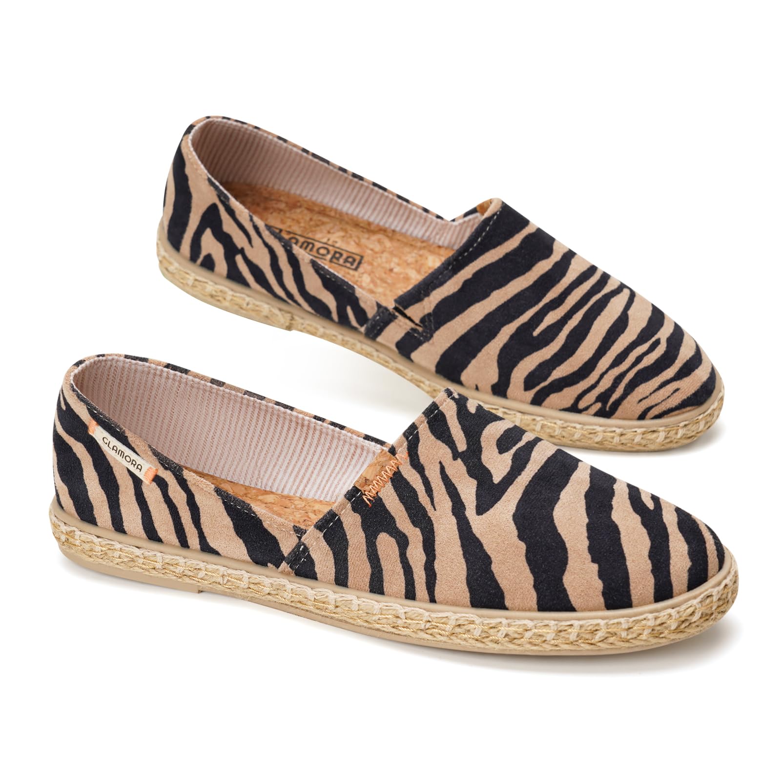 GLAMORA Espadrilles pour femme en toile Slip On respirantes légères Semelle en jute antidérapante Confortables Textile Plat Semelle Confort Flexible Tissu Élastique Ajustement Léger