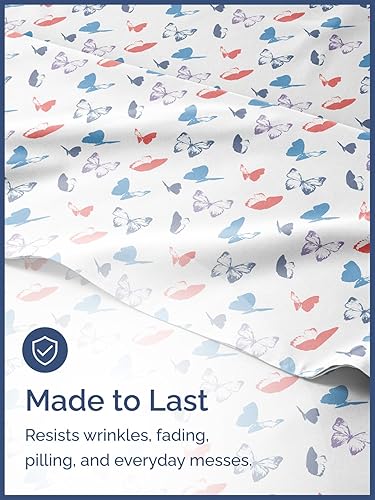 Miniatura 4 de Juego de sábanas de tamaño completo para niños con mariposas - Juego de sábanas de mariposas de 4 piezas - Ropa de cama con temática de insectos -