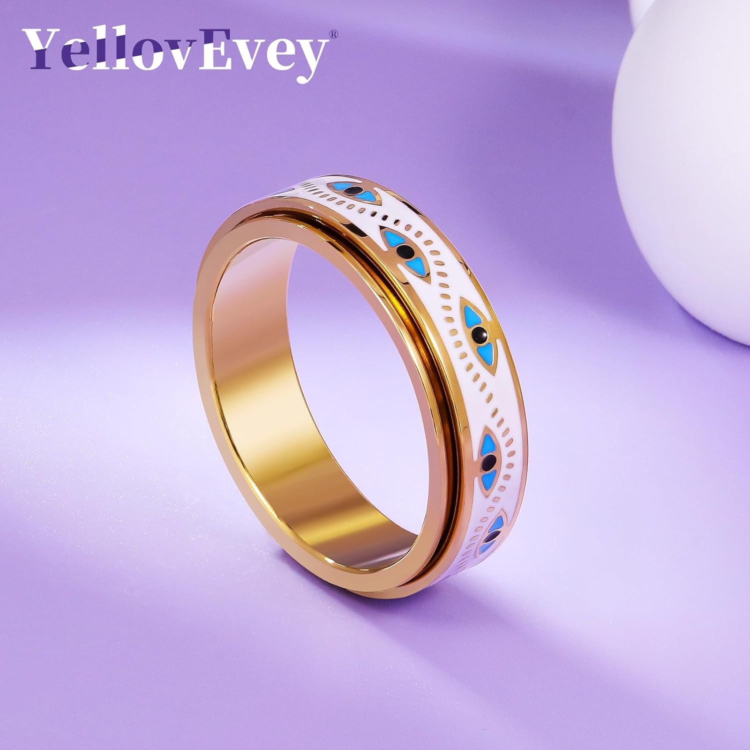 Evil Eye Fidget Ring for Women - Anxiety Relief Spinner Jewelry,18K Gold Plated Stainless Steel Turkish Ojo Turco Protection Rings Gift for Adults - Image 5