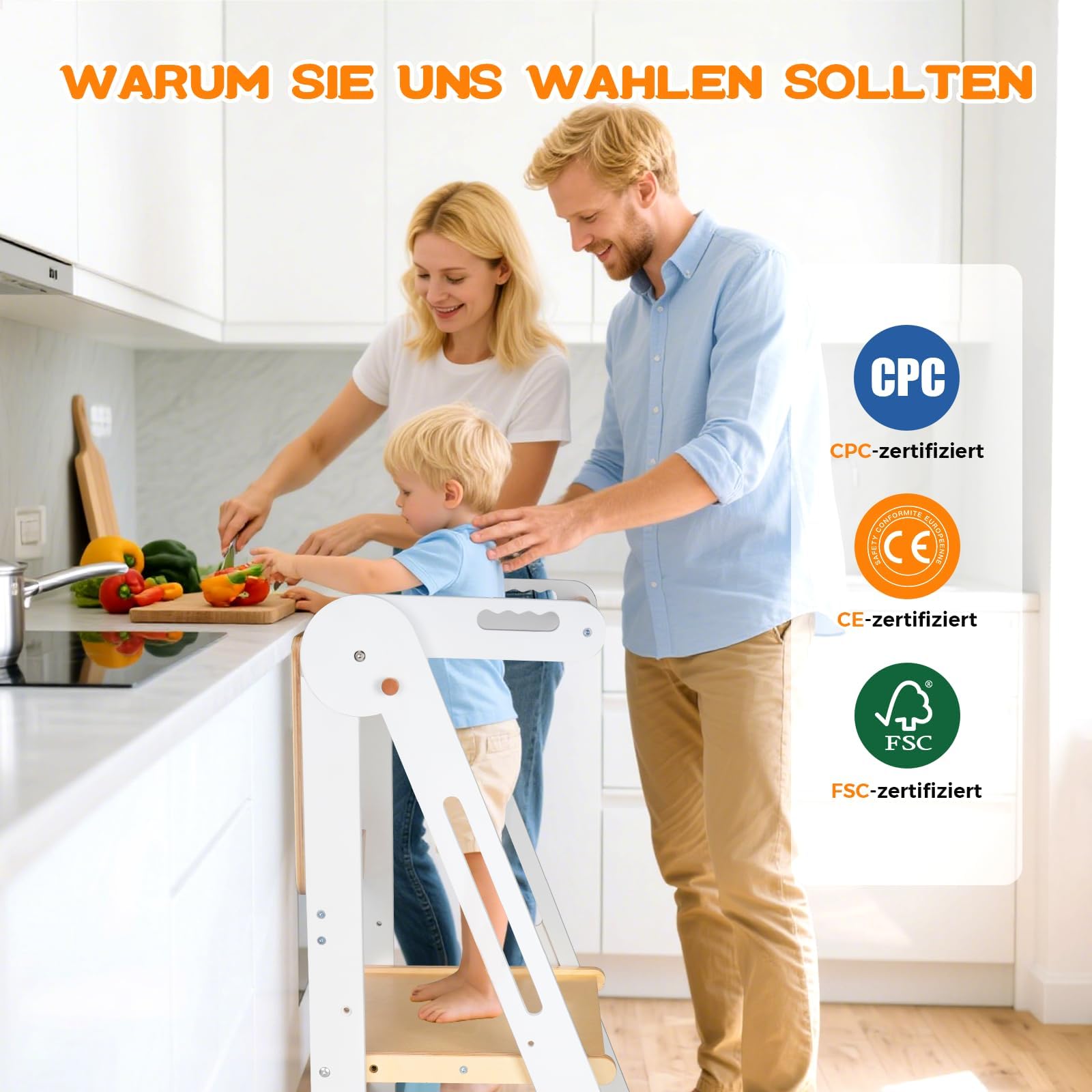 Lernturm ab 1 Jahr | 2 in 1 Learning Tower für Kinder | Klappbare Tritthocker mit Reißbrett | Lernturm Für Kinder, für Küche Tisch Bad
