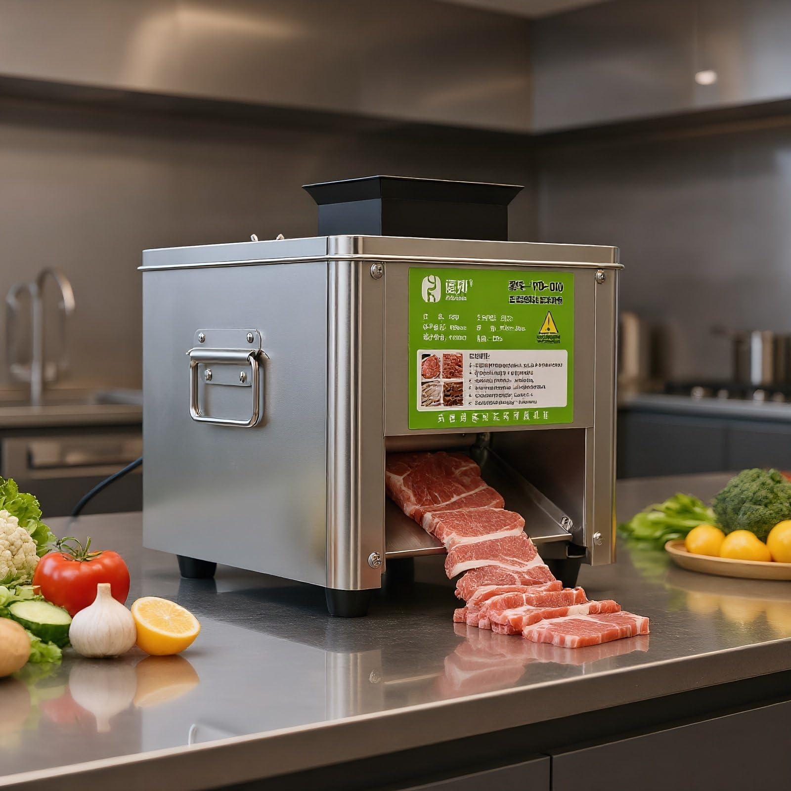Máquina cortadora de Carne eléctrica Comercial de 850 W, rebanadora de Carne de Acero Inoxidable de 150 kg/h para Cerdo Deshuesado, Pollo y Pescado con Cuchilla Desmontable. 10mm