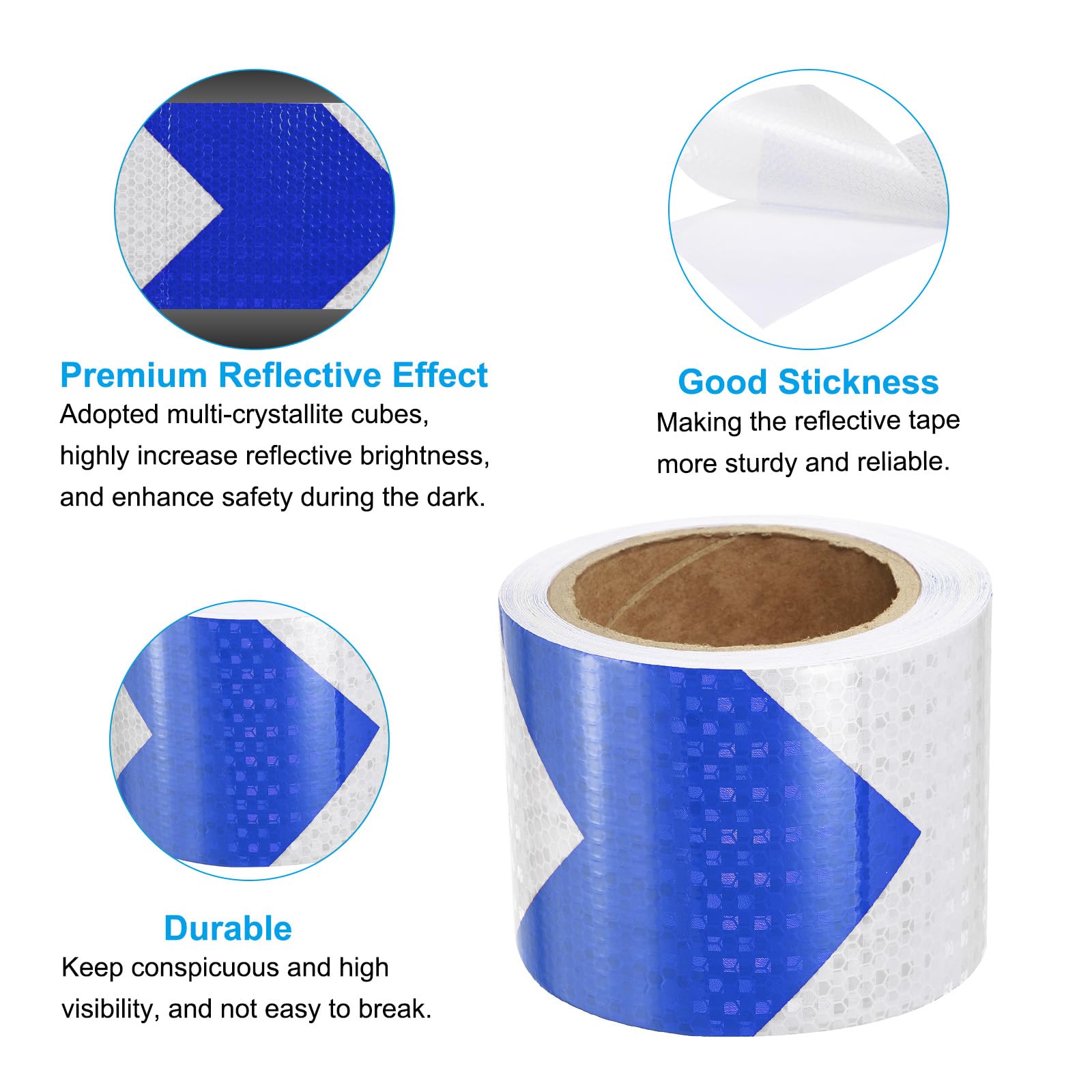 PATIKIL Ruban Réfléchissant Adhésif Flèche Bleu Blanc 1 Rouleau 10cm x 20 Mètres Ruban Adhésif Réfléchissant de Sécurité Imperméable pour Camions, Remorques, Voitures
