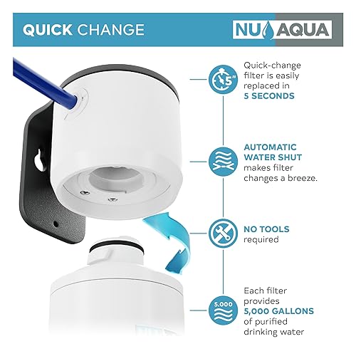 Miniatura 6 de NU Aqua Sistema de filtro de agua de ósmosis inversa sin tanque de 5 etapas UV y alcalino 600GPD - 21 puro para drenar - Grifo LED inteligente para