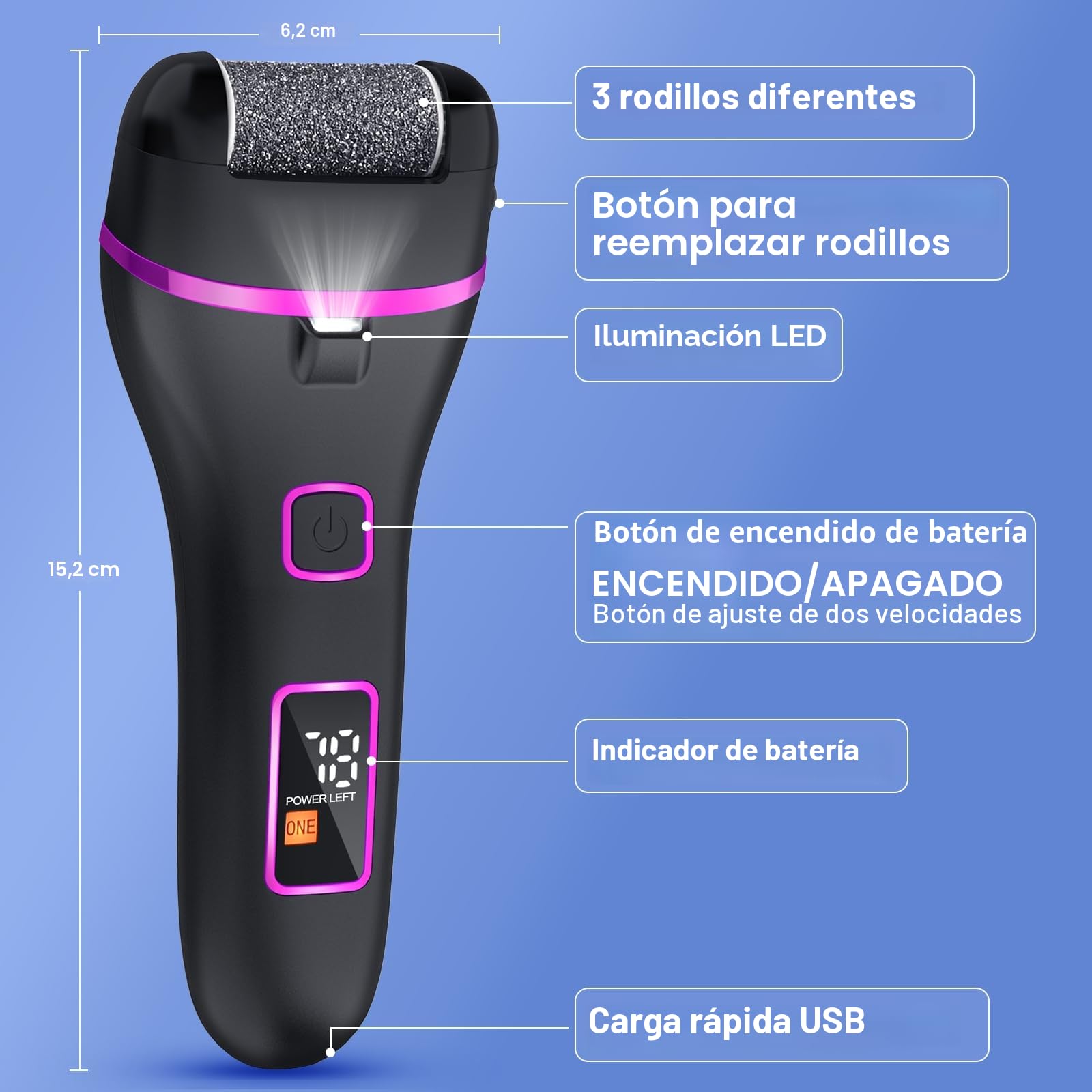 Lima Electrica Pies Durezas,Lima Pies Electrica con 3 Rodillos y 2 Velocidades,Silenciar, para Eliminar Durezas y Callos Lima Pies (negro)