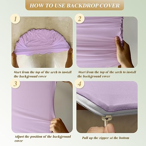 Miniatura 6 de Cubierta de fondo de arco ajustable de elastano, 2 lados, lavanda, 3.3 x 6.6 pies, para boda, baby shower, decoración de fiesta de cumpleaños