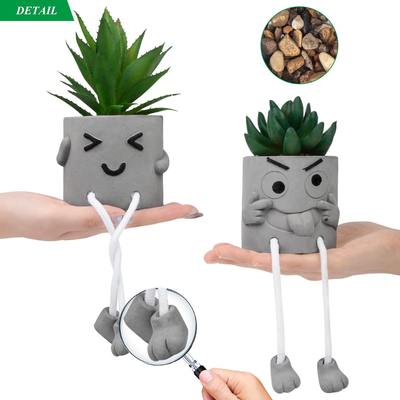 2 Pcs Plastic Fake Plants with Cement Potted, Artificial Plants Indoor, Small Artificial Plants in Pots - Image 3