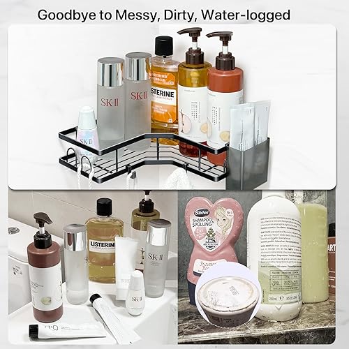 Miniatura 4 de Chijoo Organizador adhesivo para ducha, 4 artículos, adhesivo para ducha, organizador de baño y almacenamiento, esquina organizadora de ducha de