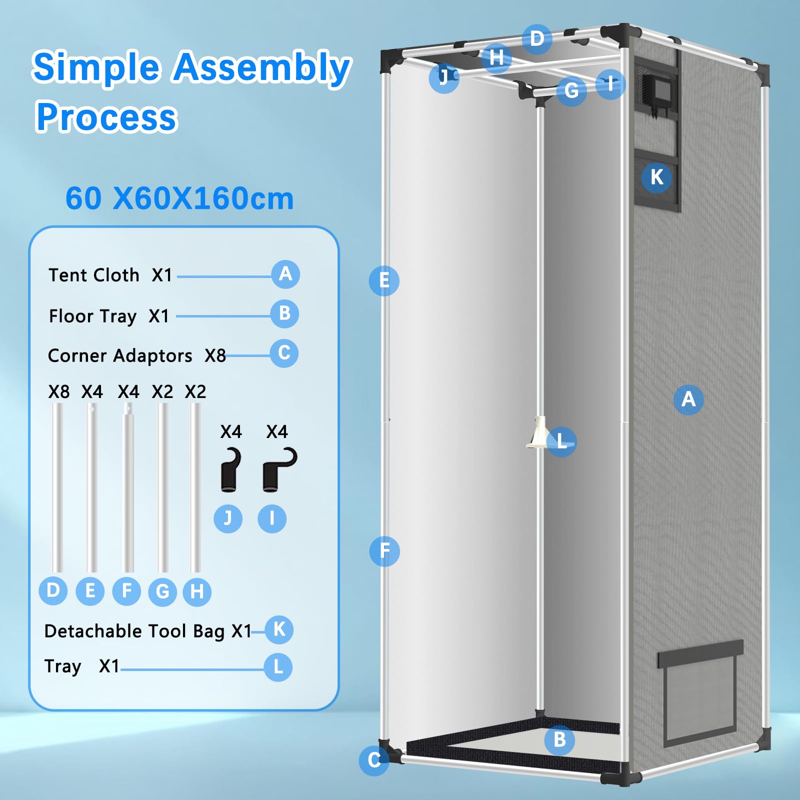 Aygrochy Growzelt 60x60x160cm, Indoor Grow Tent mit Reflektierende Weiß PEVA, abnehmbaren Boden Tablett,für Pflanzen wachsen Raum