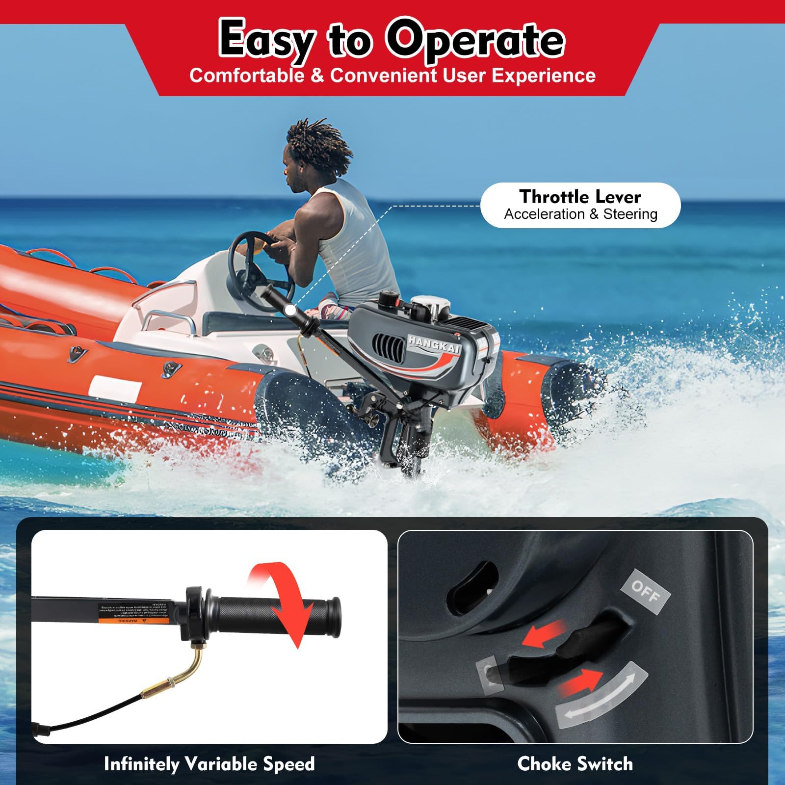 2-Takt Außenborder Motor, 49cc 3,5 PS Benzin Außenbordmotor mit CDI & Kühlung, Kurze Welle, Schlauchboot Motor für Motorboot, Angeln, kleines Fischerboot, inkl. Werkzeugset