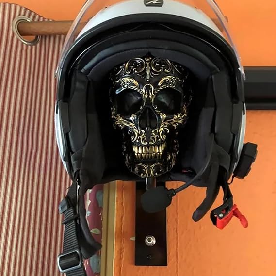 Motorcycle Helmet Skull Holder, Wall Mount Helmet Rack, Resin Crafts, Multipurpose Storage for Helmets, Coats, Caps, and Sports Gear