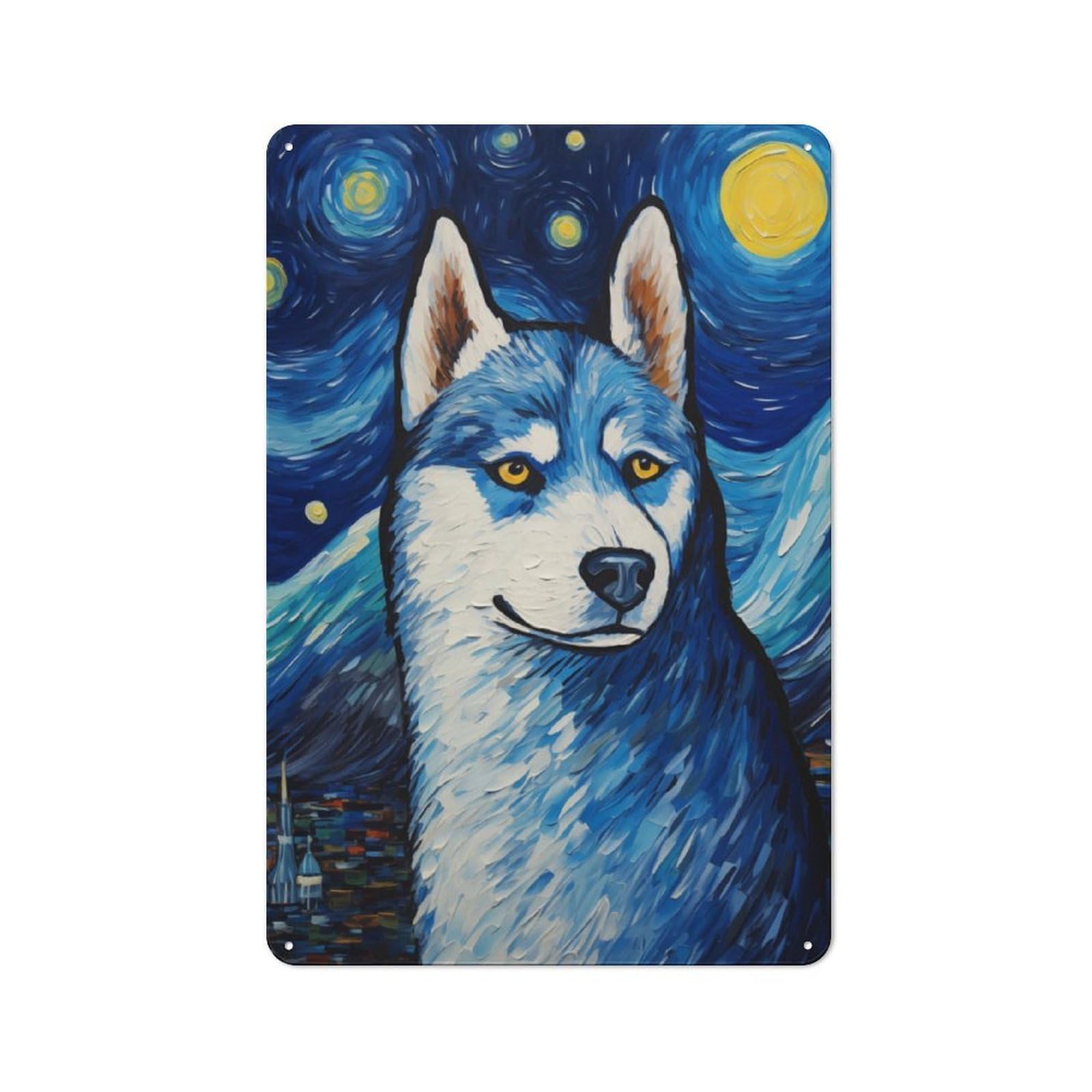 Junmoney Siberian Husky Metal Wall Sign 30X20cm Featuring For Café Or Restaurant, For An Autumn Wall Display In Café And Restaurant