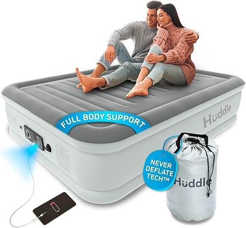 Huddle Cama de aire de lujo con tecnología patentada de doble bomba SlumberGuard Premium  Tecnología de cama de aire autoinflada y antidesinflado