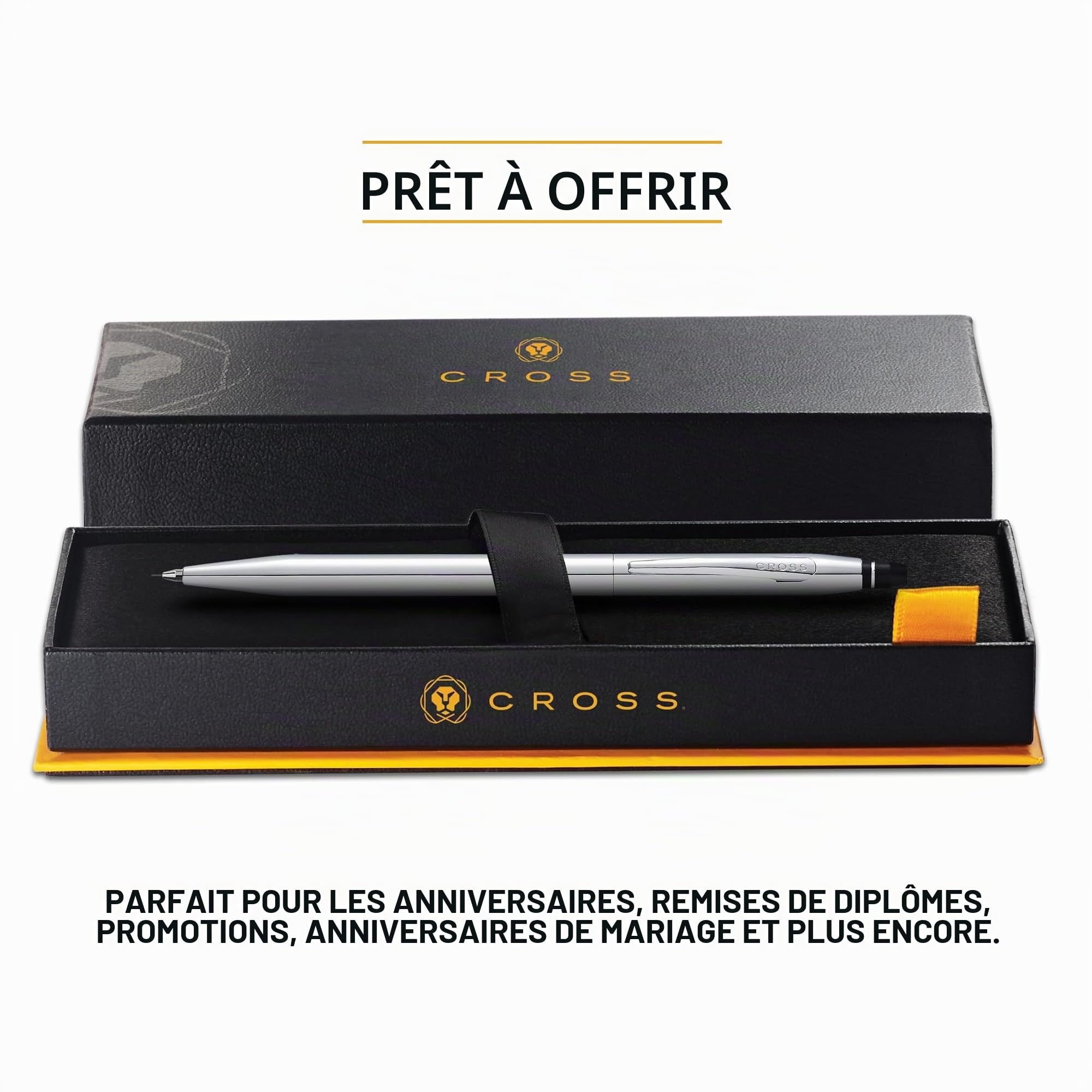 Cross Crayon rechargeable Click présenté dans un coffret cadeau quotidien – Pointe moyenne, encre noire, chrome