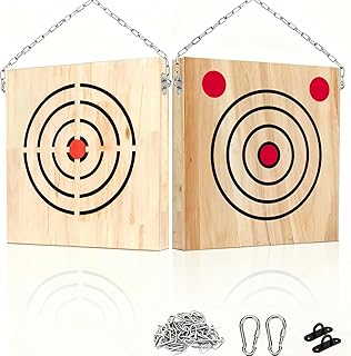 Wooden Axe Throwing Target with Handle & Chain Knife Throwing Target with KnifeThrowing with Steel Chain