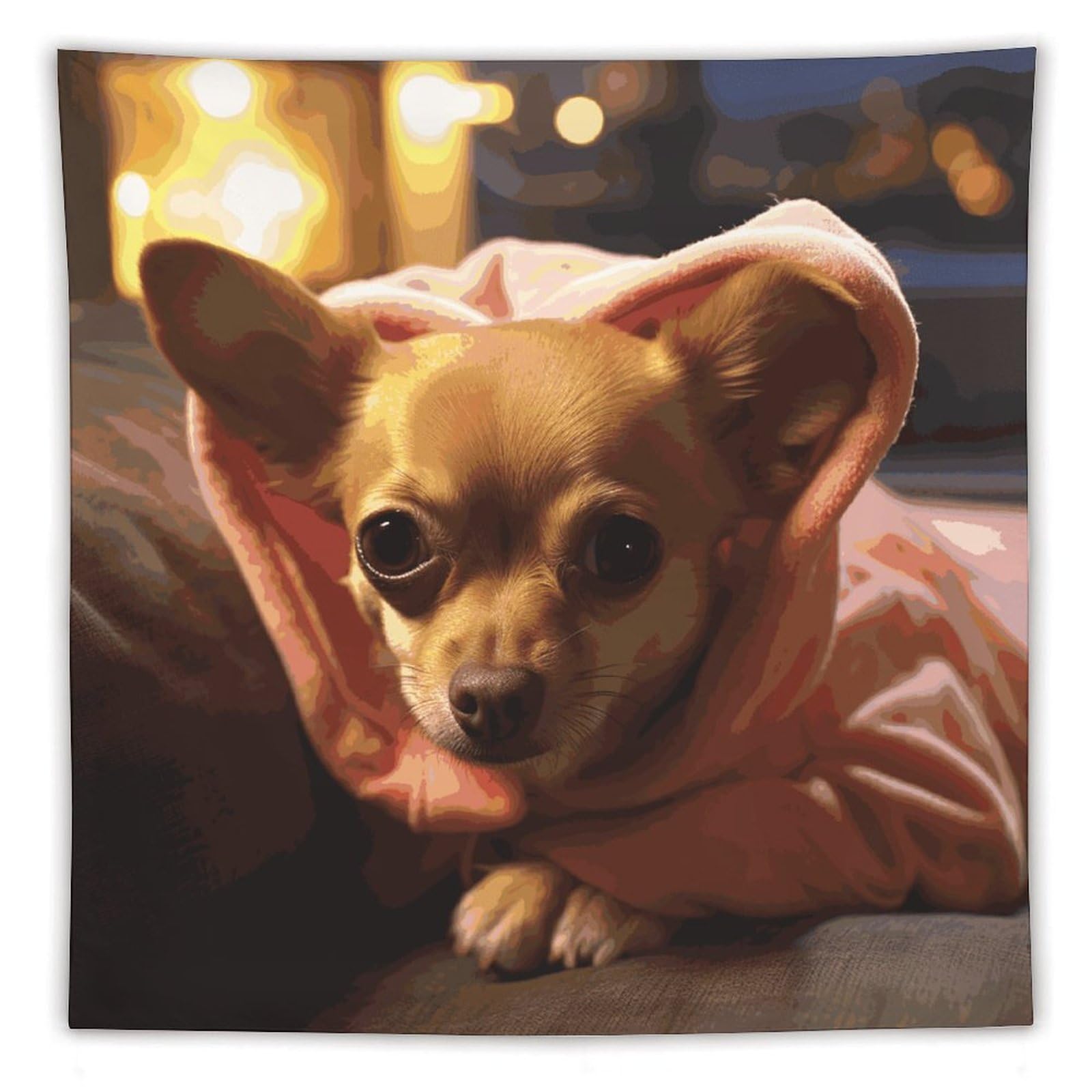 MUSM Depressed Chihuahua Tapestry with Installation Kit Personalized Wall Tapestry Aesthetic Tapestries Backdrop Banner Wall Art Hanging Decor for Home Picnic Beach Blanket 60"x60"
