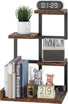 YMYNY Desktop Shelf Organizer 4 Tier Display Rack Rustic Brown HSR007H