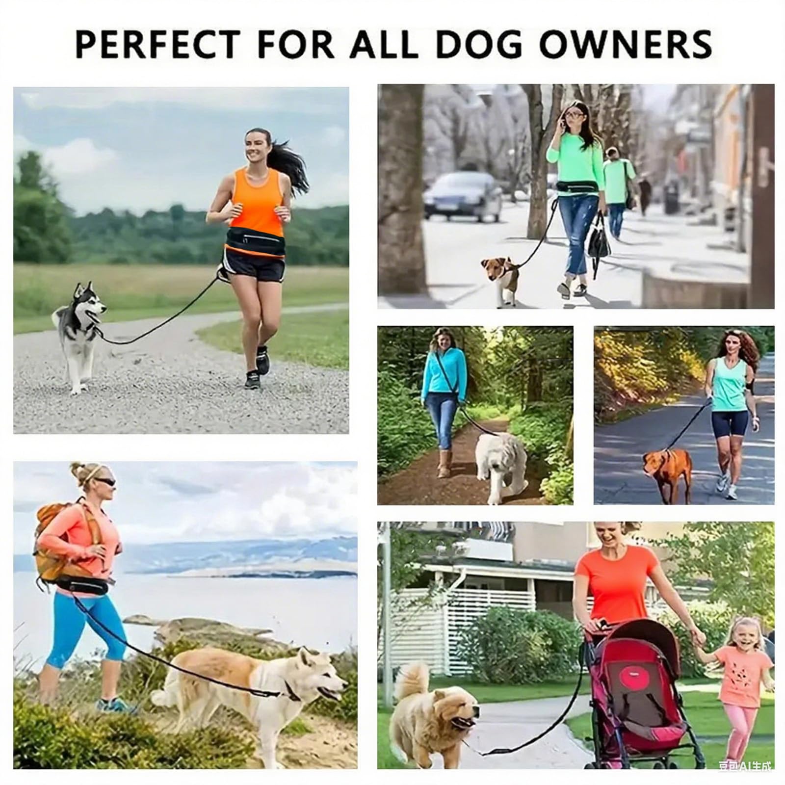 Hands Free Dog Lead Walking Belt,Heavy Duty Dog Running with Waist Belt,Adjustable Bungee,Waist Bag Reflective Stitches for Jogging - Image 2