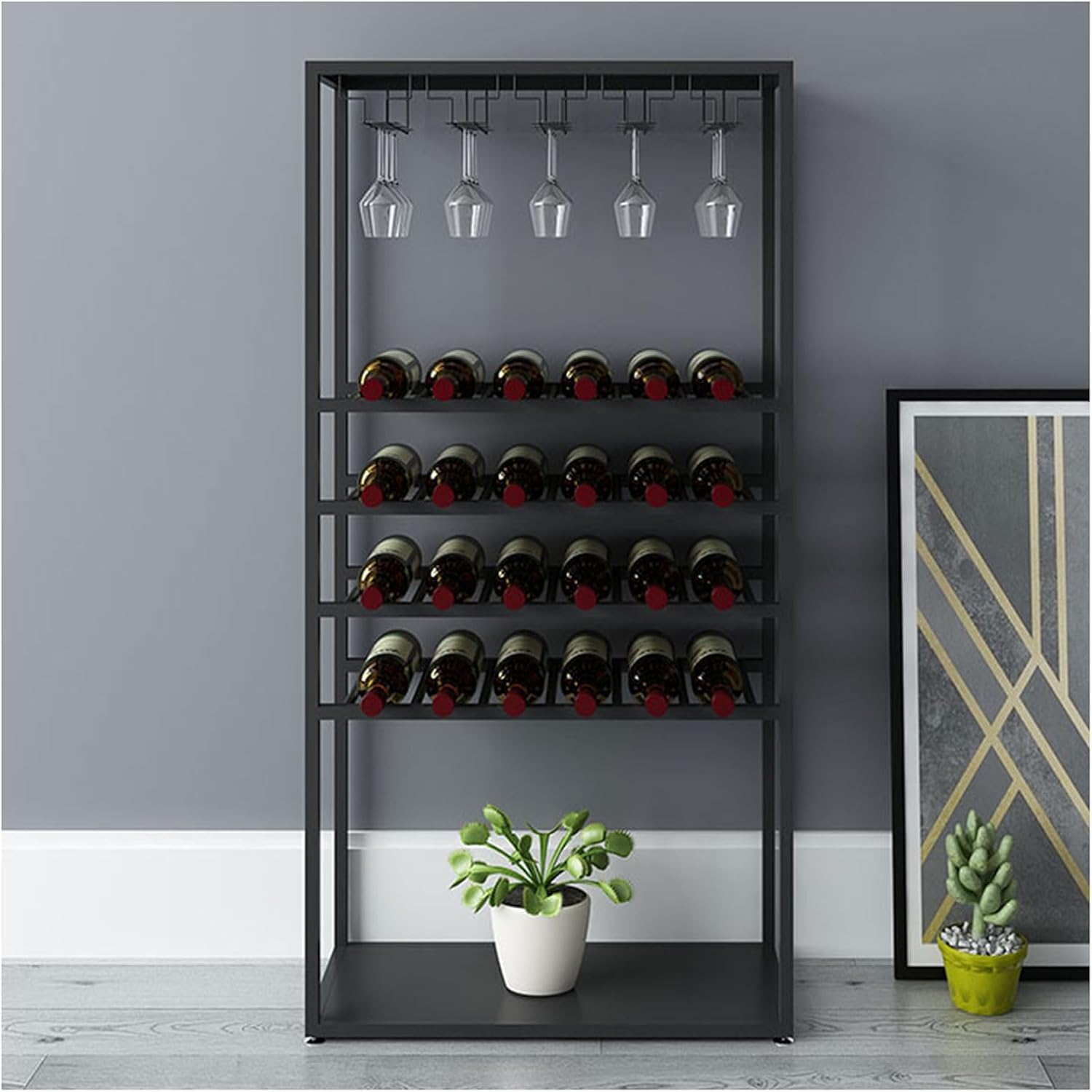 Armoire de bar avec supports de verre à 3 niveaux, grand espace de rangement pour vin et liqueur, organisateur de garde-manger de cuisine à domicile, station de boissons élégante