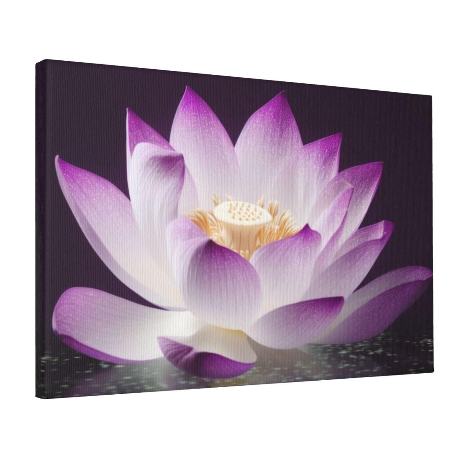 YKLJG beautiful Purple lotus flower Printed Wall Art Canvas Prints 45x30 CM Wooden Framed Picture Painting Artwork for Bedroom Kitchen Home Office Decor
