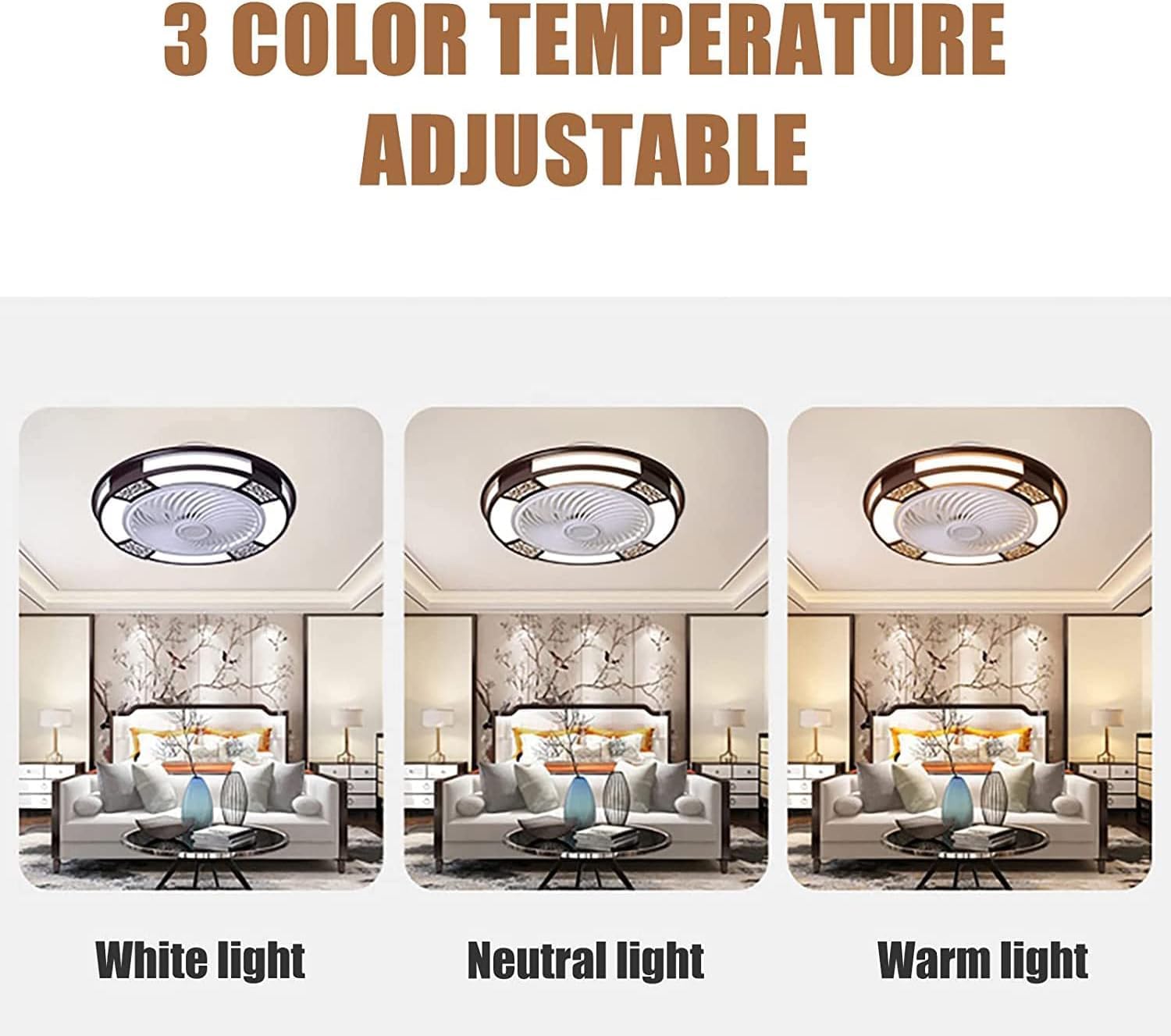 Retro Ceiling Fan Light and Remote Silent Fan Ceiling Lamp 3 Wind Speeds Changeable 3 Color Changing Lighting Fixtures Dimmable Fan Light for Bedroom Dining Room Living Room