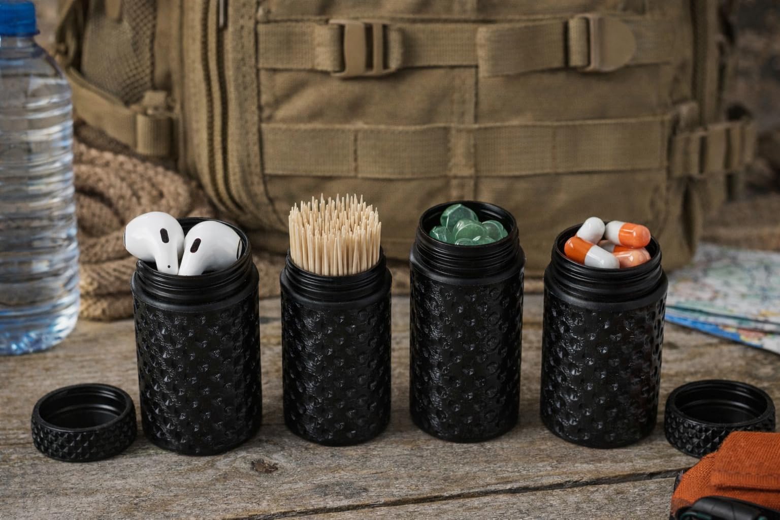 FABER LUX Compact Cylindrical Travel Storage Containers, Black, Bio-Degradable Plastic, 8.5cm x 3cm, Honeycomb Pattern, Multi-Purpose Organizer, 4 Pack-image-9