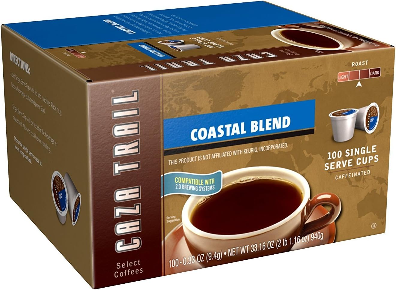 Caza Trail Coffee Pods, Coastal Blend, Single Serve (Pack of 100) (Packaging May Vary)
