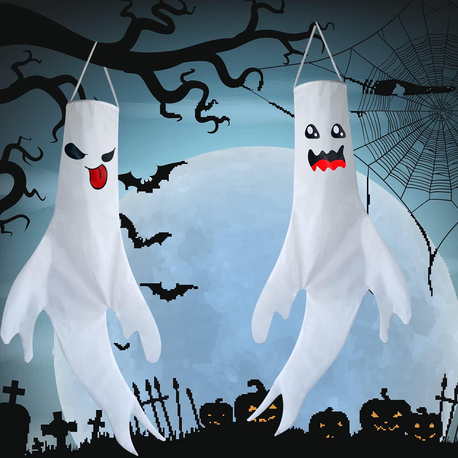 Halloween Decorations Hanging Ghost Windsocks Decor for Home Indoor Outdoor Yard Flag Wind Socks Party Supplies 2 pieces