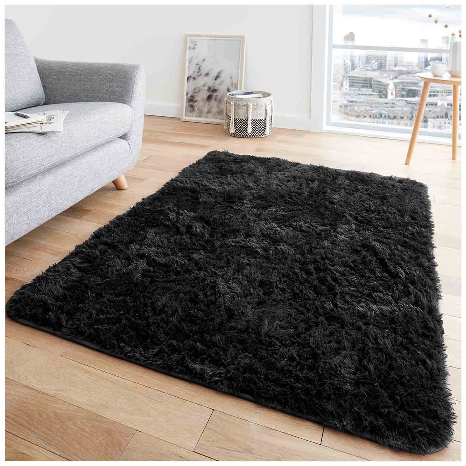 GC GAVENO CAVAILIA Fluffy Area Rugs, Black, 80X150