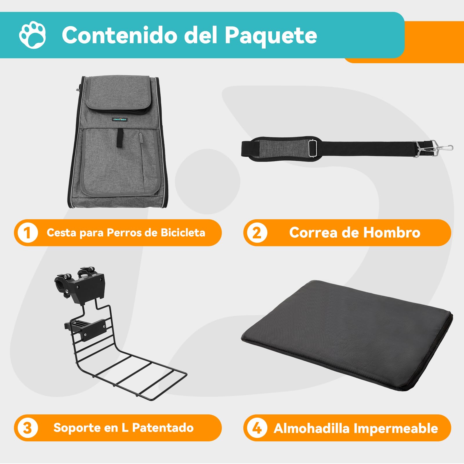 BSWAY Daistern - Cesta para perros para bicicleta delantera de hasta 10 kg, plegable 4 en 1 con soporte en L de 55 mm de diámetro, ventana de malla transpirable, bandas reflectantes, cojín para perros